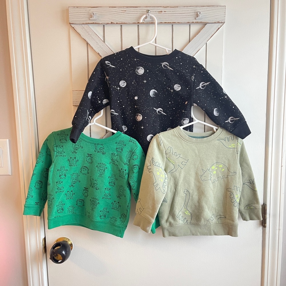 Bundle: Toddler Space, Monster, and Dino Sweatshirt Lot (3 items)